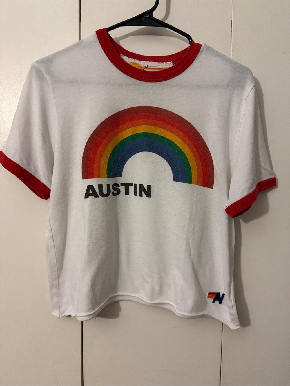 Aviator Nation White & Red 'Austin' Rainbow Ringer Tee